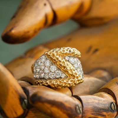 KUTCHINSKY HAND FORGED 18K YELLOW GOLD AND DIAMOND CLUSTER RING