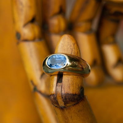 VINTAGE FRENCH 18K YELLOW GOLD 2.76 CTS. CEYLON SAPPHIRE c.1980s