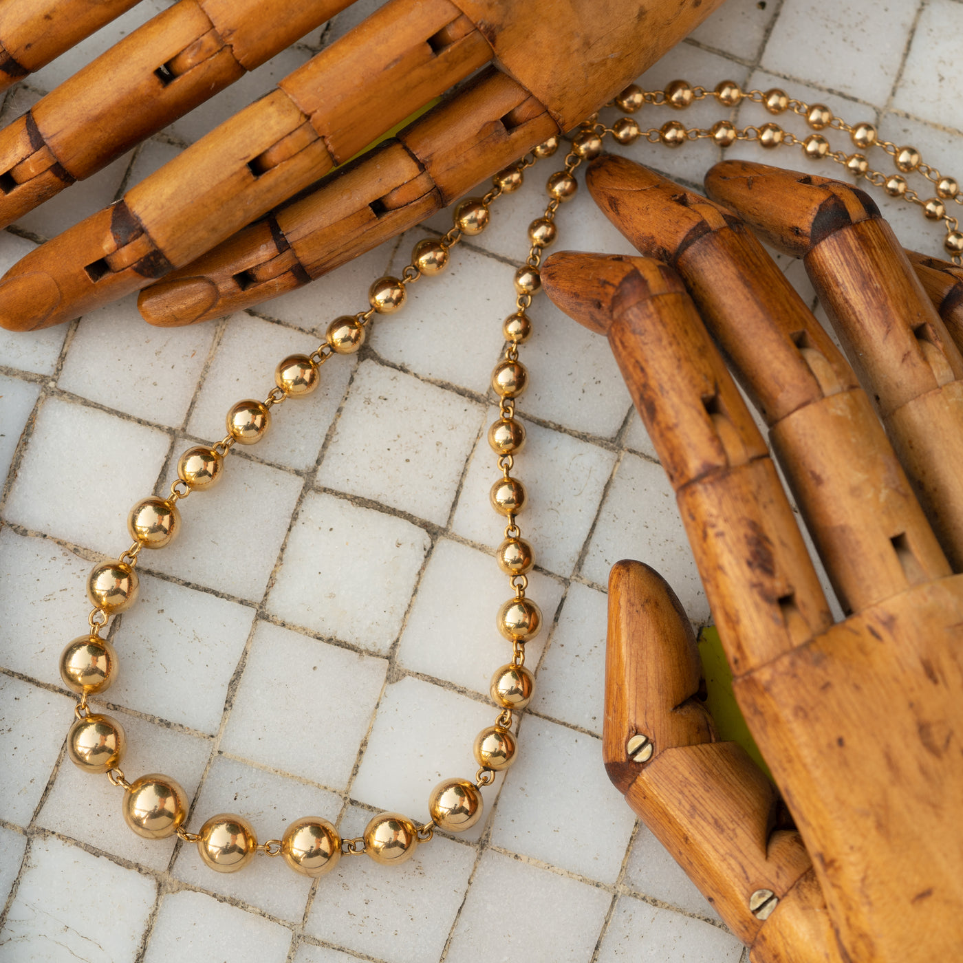 RETRO FRENCH 18K GOLD BALL CHAIN NECKLACE