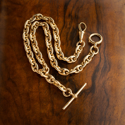 19TH CENTURY SOLID 18K YELLOW GOLD MARINE LINK WATCH CHAIN c.1880s