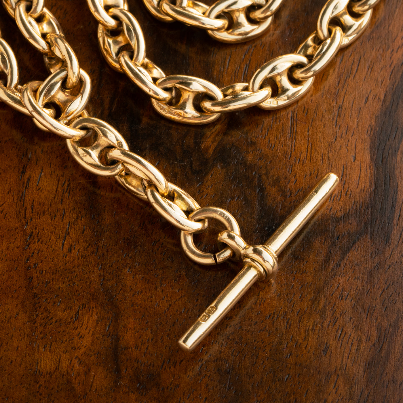 19TH CENTURY SOLID 18K YELLOW GOLD MARINE LINK WATCH CHAIN c.1880s