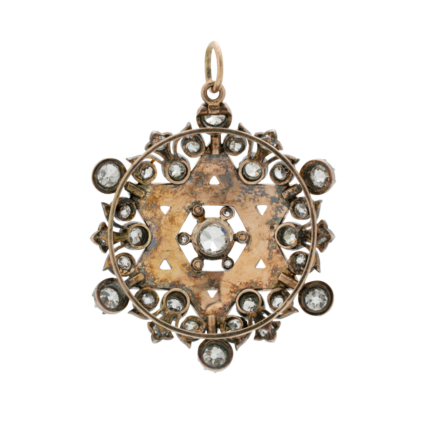 VICTORIAN 15-18K YELLOW GOLD, SILVER, DIAMOND AND PERSIAN TURQUOISE STAR OF DAVID c.1850s