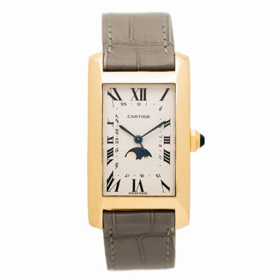 CARTIER 18K YELLOW GOLD TANK AMERICAINE MOON PHASE MODEL 819908