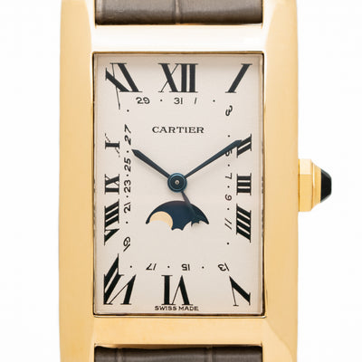 CARTIER 18K YELLOW GOLD TANK AMERICAINE MOON PHASE MODEL 819908