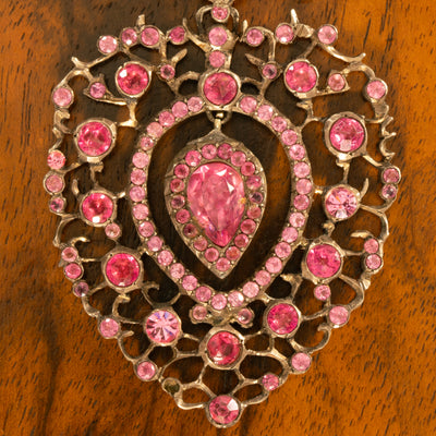 PINK PASTE AND SILVER HEART GEORGIAN PENDANT c. 1820s