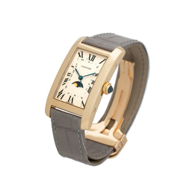 CARTIER 18K YELLOW GOLD TANK AMERICAINE MOON PHASE MODEL 819908