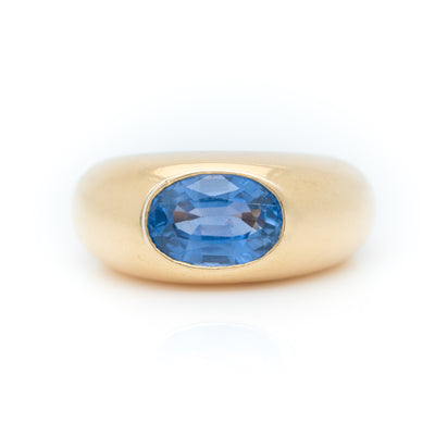 VINTAGE FRENCH 18K YELLOW GOLD 2.76 CTS. CEYLON SAPPHIRE c.1980s