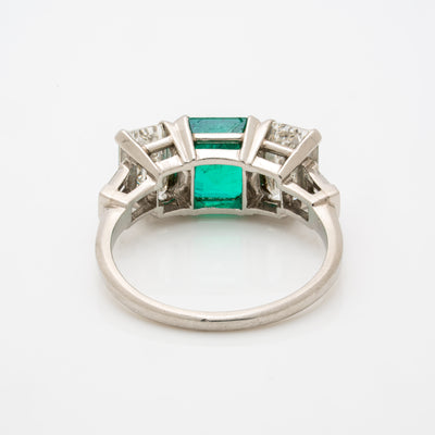 VINTAGE PLATINUM 1.20ct COLOMBIAN EMERALD AND 1.10ct EMERALD CUT DIAMOND RING c.1950s