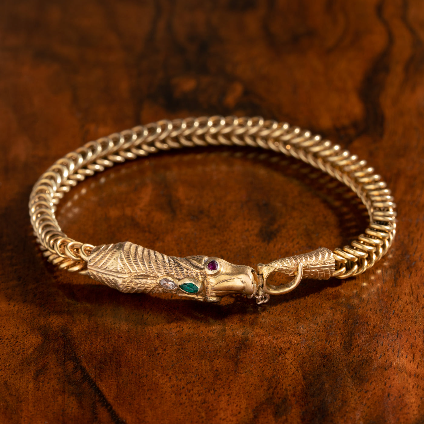 GEORGIAN 18 KARAT EMERALD RUBIES and DIAMOND SNAKE BRACELET c.1820s