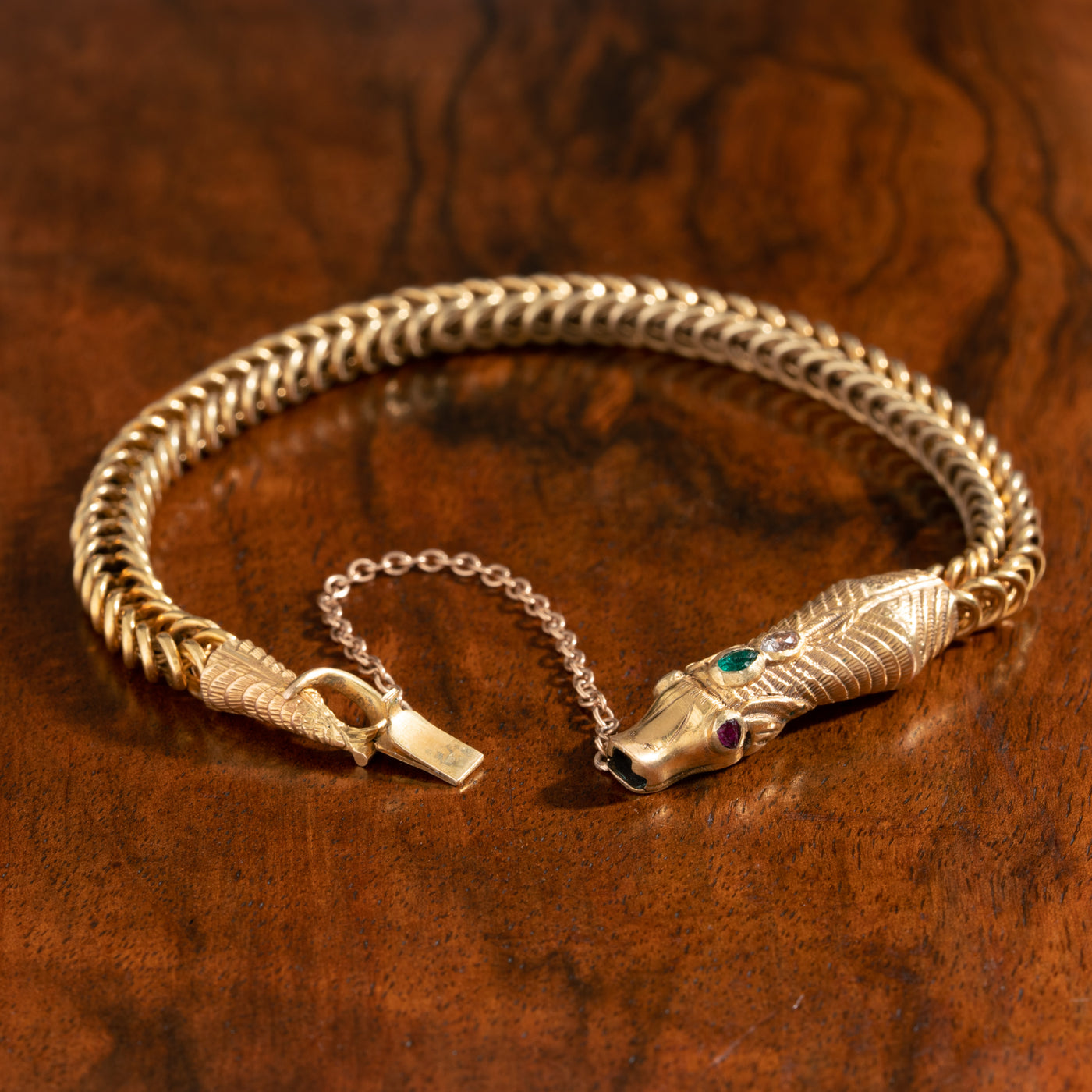 GEORGIAN 18 KARAT EMERALD RUBIES and DIAMOND SNAKE BRACELET c.1820s