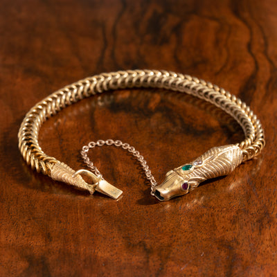 GEORGIAN 18 KARAT EMERALD RUBIES and DIAMOND SNAKE BRACELET c.1820s