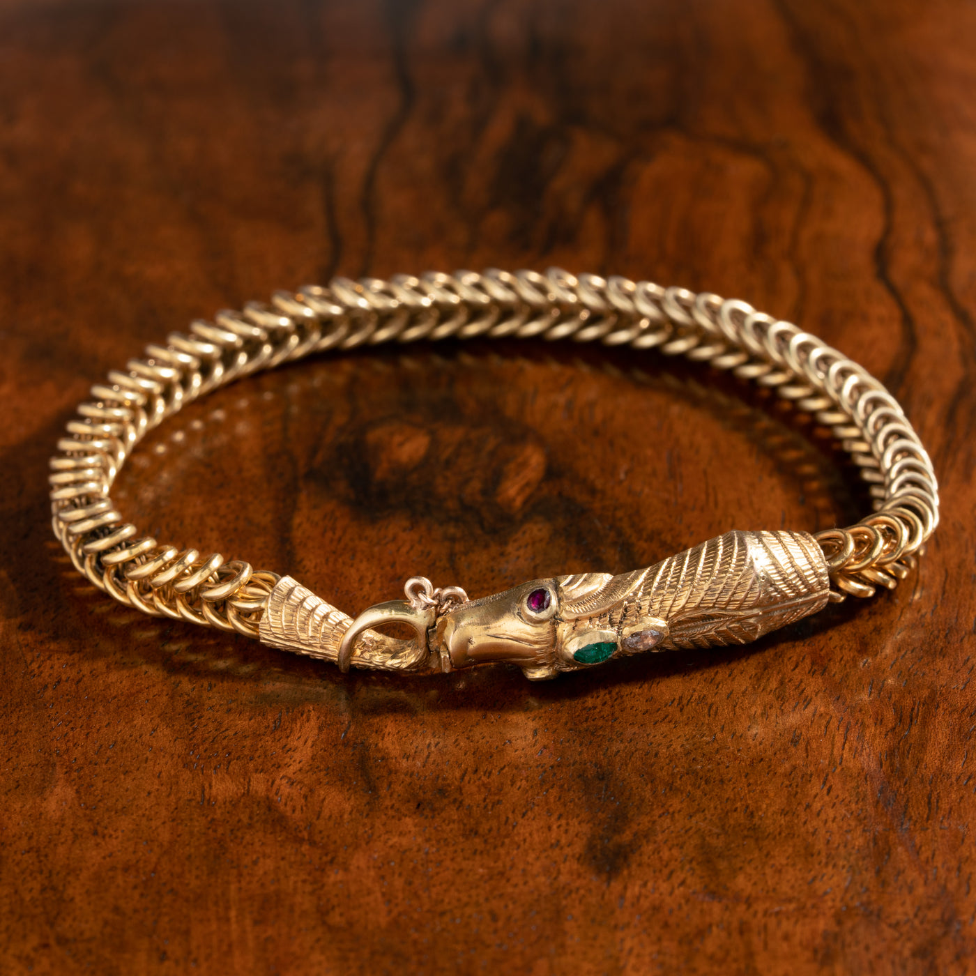 GEORGIAN 18 KARAT EMERALD RUBIES and DIAMOND SNAKE BRACELET c.1820s