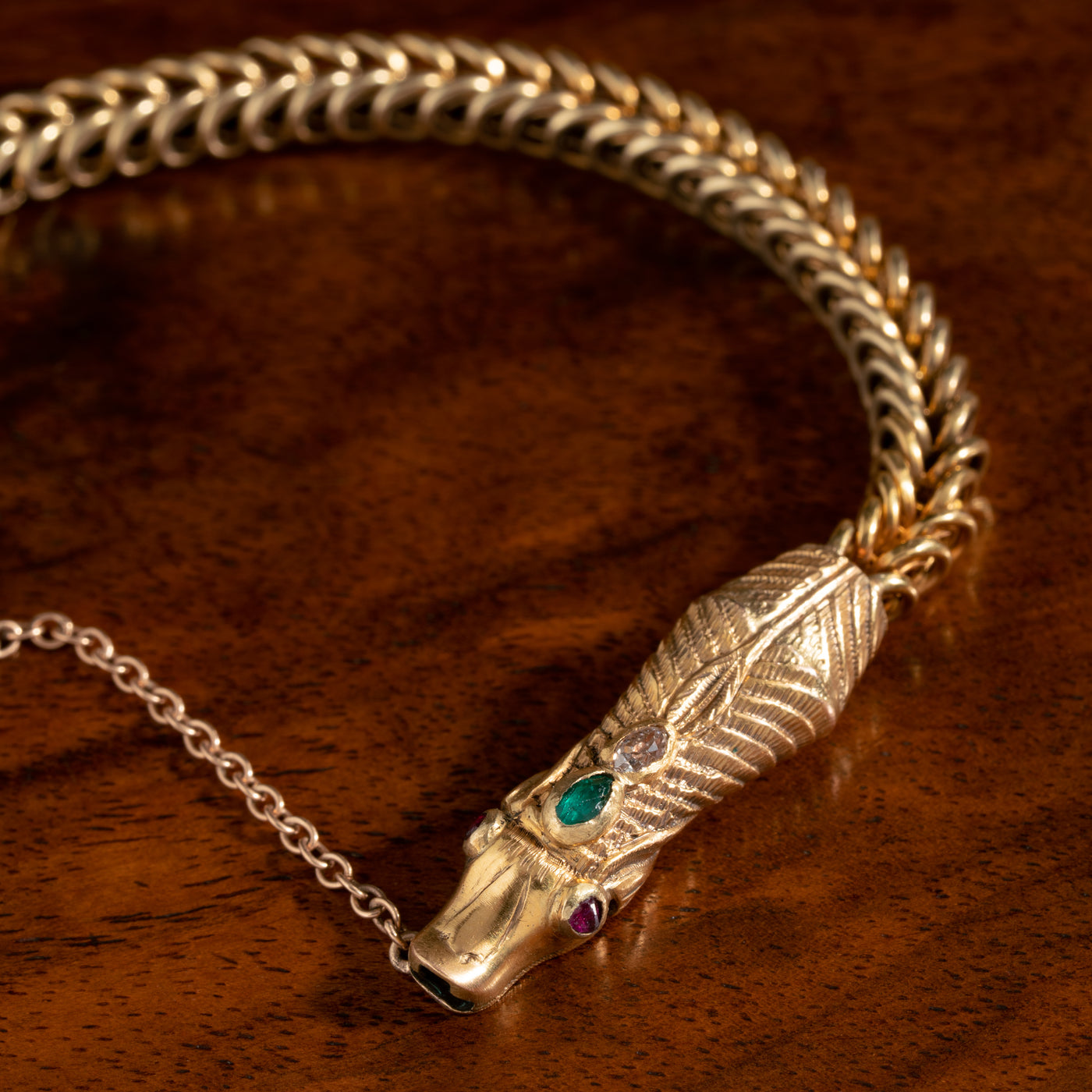 GEORGIAN 18 KARAT EMERALD RUBIES and DIAMOND SNAKE BRACELET c.1820s