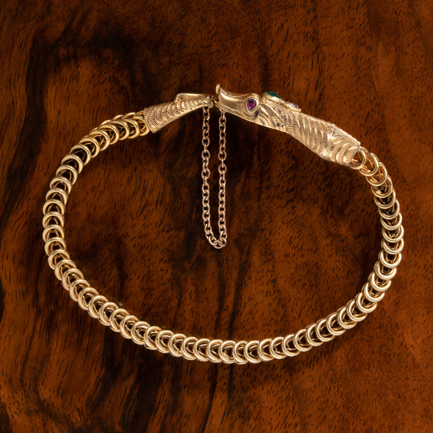 GEORGIAN 18 KARAT EMERALD RUBIES and DIAMOND SNAKE BRACELET c.1820s