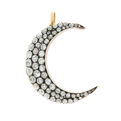 VICTORIAN 18K YELLOW GOLD, SILVER AND 7.25CTS. DIAMOND CRESCENT MOON c.1860s