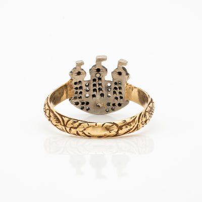 VICTORIAN 18k and SILVER and DIAMOND CASTLE RING c.1850s