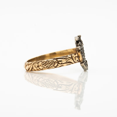 VICTORIAN 18k and SILVER and DIAMOND CASTLE RING c.1850s