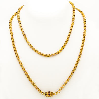 GEORGIAN 18 KARAT YELLOW GOLD and GARNET LONG CHAIN c.1820