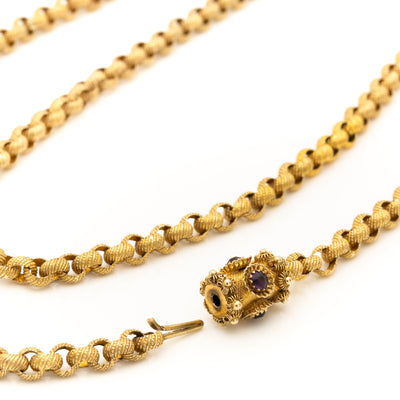 GEORGIAN 18 KARAT YELLOW GOLD and GARNET LONG CHAIN c.1820