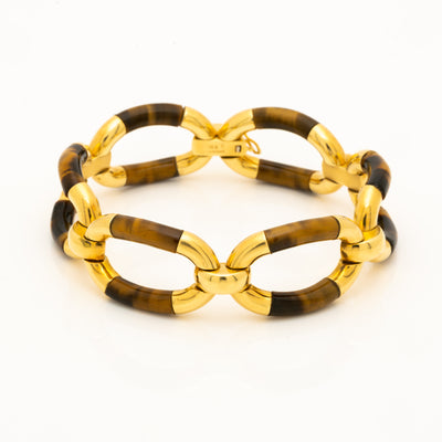 VINTAGE 18K YELLOW GOLD AND TIGERS EYE BRACELET c.1980s