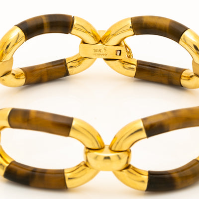 VINTAGE 18K YELLOW GOLD AND TIGERS EYE BRACELET c.1980s