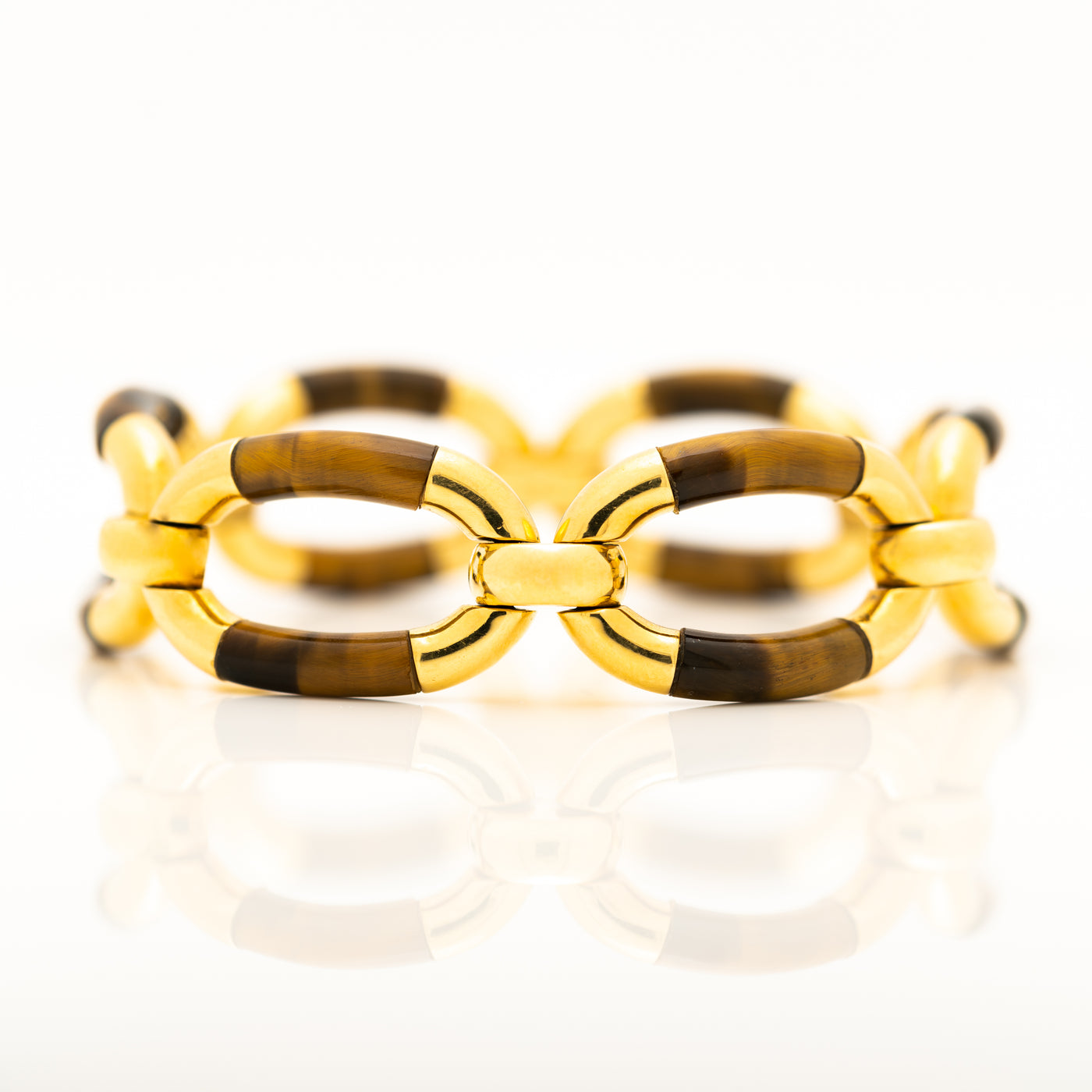 VINTAGE 18K YELLOW GOLD AND TIGERS EYE BRACELET c.1980s