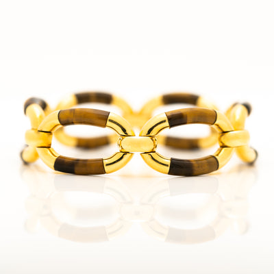 VINTAGE 18K YELLOW GOLD AND TIGERS EYE BRACELET c.1980s