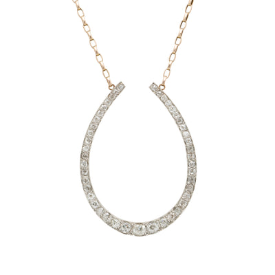VICTORIAN 15K YELLOW GOLD AND PLATINUM DIAMOND HORSESHOE NECKLACE c.1880s
