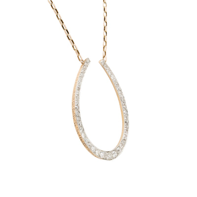 VICTORIAN 15K YELLOW GOLD AND PLATINUM DIAMOND HORSESHOE NECKLACE c.1880s