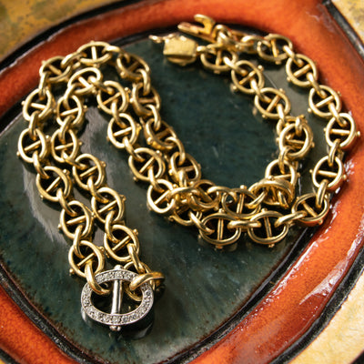 CARTIER 18K YELLOW, WHITE GOLD AND DIAMOND MARINE LINK SHORT COLLAR c.1970s