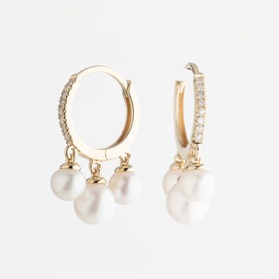 14K PEARL & DIAMOND HUGGIE EARRINGS