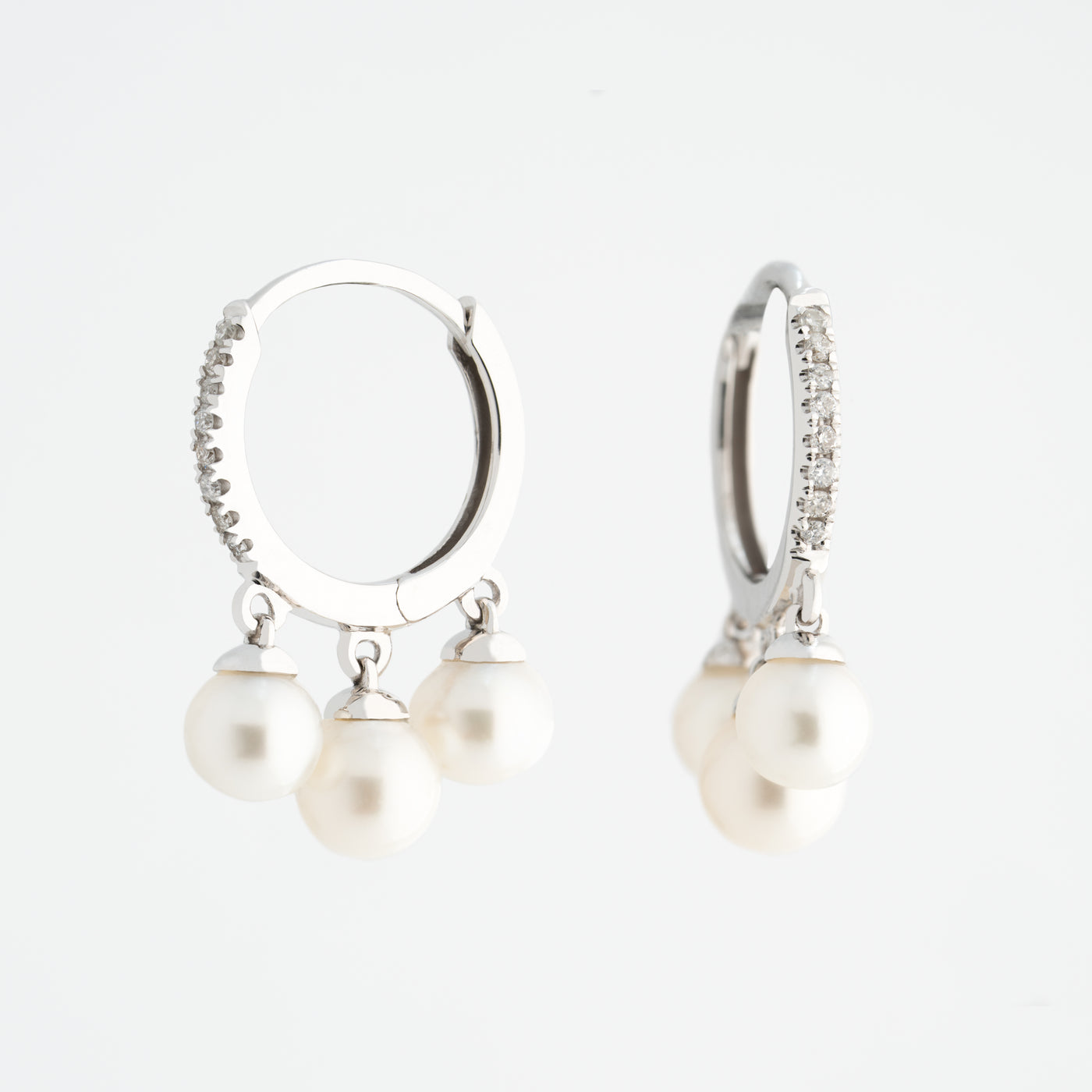 14K PEARL & DIAMOND HUGGIE EARRINGS