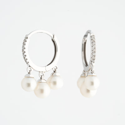 14K PEARL & DIAMOND HUGGIE EARRINGS
