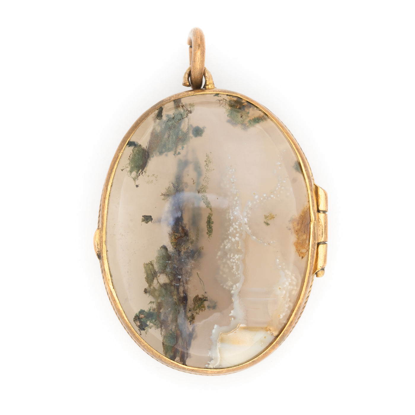 VICTORIAN 15K YELLOW GOLD, SCOTTISH AGATE AND ROCK CRYSTAL LOCKET LATE 1800s