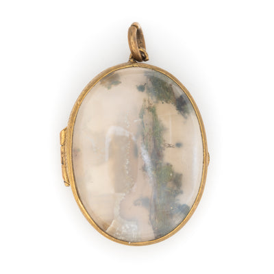 VICTORIAN 15K YELLOW GOLD, SCOTTISH AGATE AND ROCK CRYSTAL LOCKET LATE 1800s
