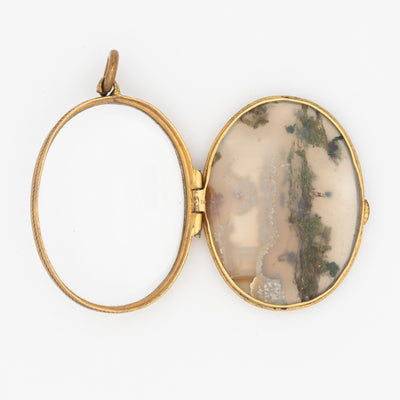 VICTORIAN 15K YELLOW GOLD, SCOTTISH AGATE AND ROCK CRYSTAL LOCKET LATE 1800s