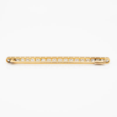 ART DECO FRENCH 18K YELLOW GOLD, PLATINUM AND 3 CARATS DIAMOND THIN DIAMOND BROOCH c.1930s