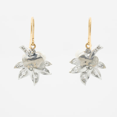 NATURAL PEARL LEAF MOTIF EDWARDIAN DIAMOND EARRINGS c.1910
