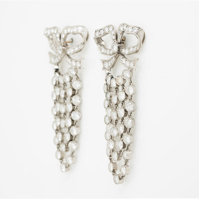 PLATINUM AND 10.0CTS DIAMOND BOW CHANDELIER EARRINGS c.1960s
