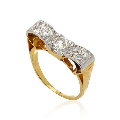 RETRO 18K YELLOW GOLD AND PLATINUM AND 1.50CTS. DIAMOND BOW RING c.1940s