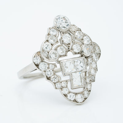 ART DECO PLATINUM AND 3.50CTS OLD EUROPEAN AND FRENCH CUT DIAMOND RING c.1920s