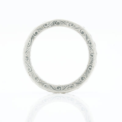 HAND ENGRAVED PLATINUM AND 4.0CTS. FRENCH CUT DIAMOND ETERNITY RING