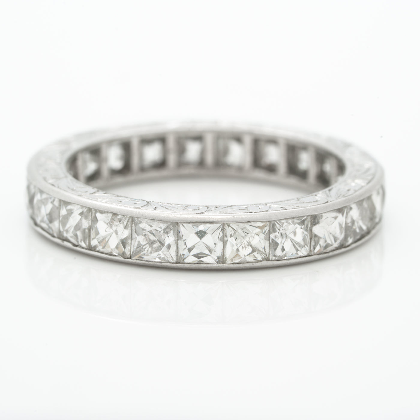 HAND ENGRAVED PLATINUM AND DIAMOND 4 CARAT ETERNITY BAND