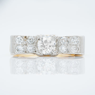 RETRO 18K YELLOW GOLD AND PLATINUM AND 1.50CTS. DIAMOND BOW RING c.1940s