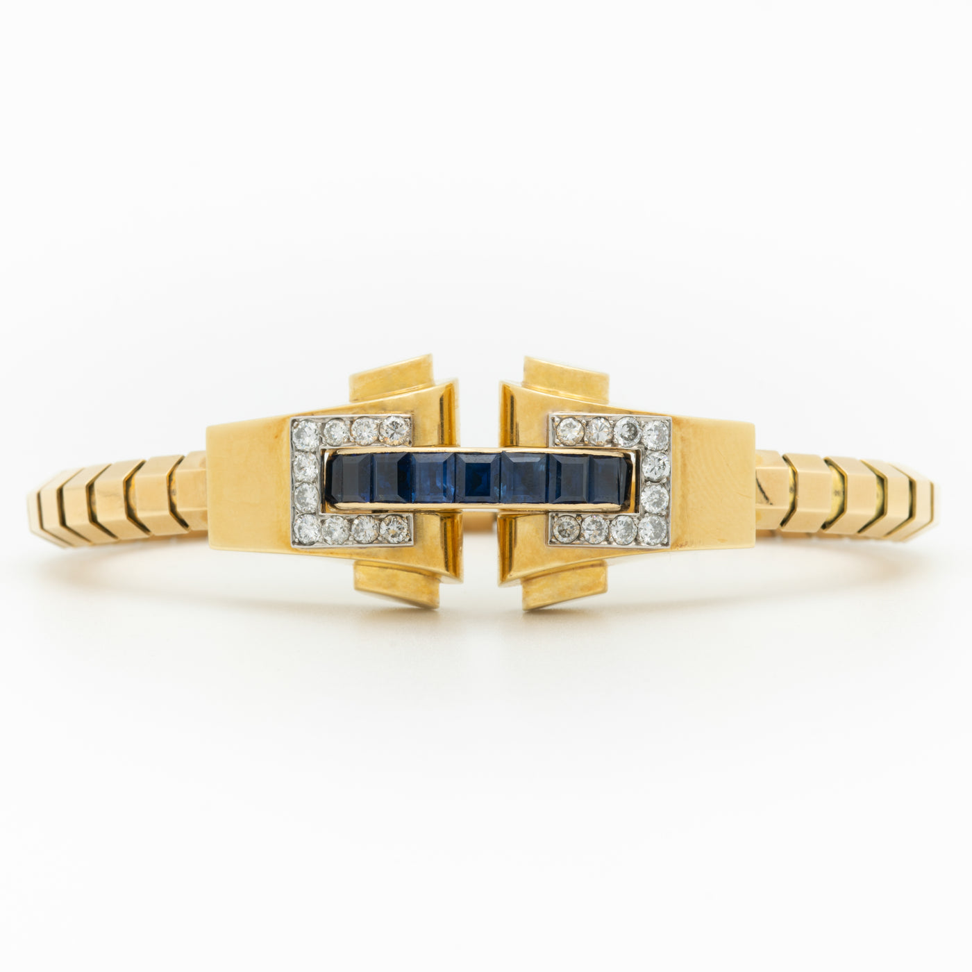 18K YELLOW GOLD, DIAMOND, BLUE SAPHIRE BOUCHERON BRACELET c.1930s