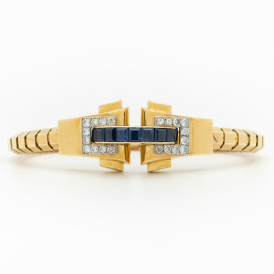 18K YELLOW GOLD, DIAMOND, BLUE SAPHIRE BOUCHERON BRACELET c.1930s
