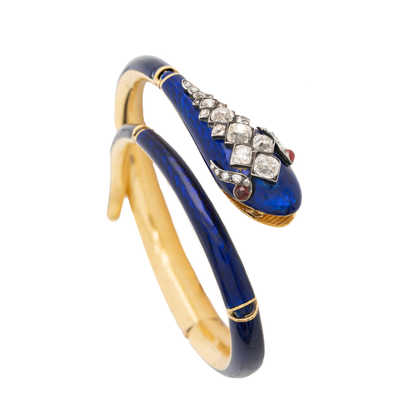 Antique Victorian 18k Gold & Black Enamel Diamond Snake Bracelet