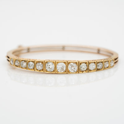 VICTORIAN 15K YELLOW GOLD AND 4.50CTS OLD MINE CUT DIAMOND BANGLE c.1880s