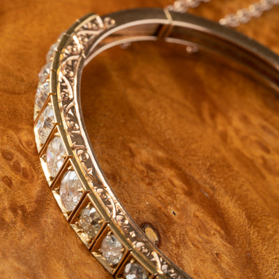 VICTORIAN 15K YELLOW GOLD AND 4.50CTS OLD MINE CUT DIAMOND BANGLE c.1880s
