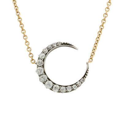 VICTORIAN GOLD AND MINE CUT DIAMOND MOON CHAIN 1880s